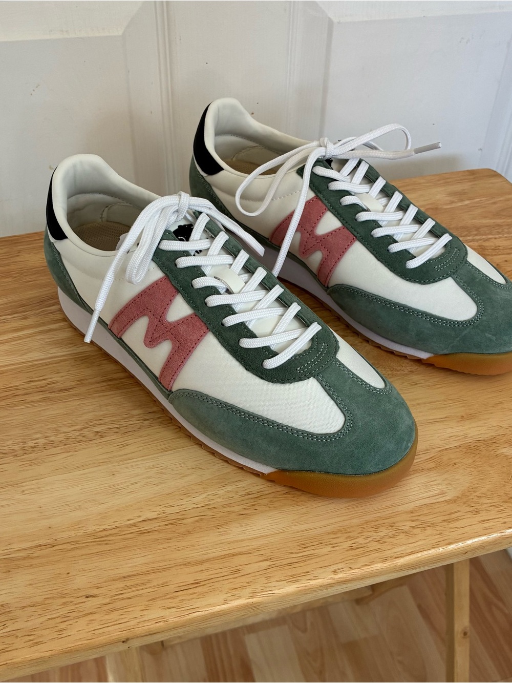 Men's Green Suede & White Runner with Pink Accent
